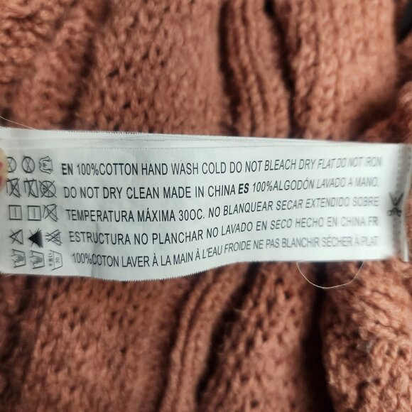 Forever 21 Apricot Orange Boho Fringe Shawl Cable Knit Cardigan Sweater Small - Picture 5 of 7